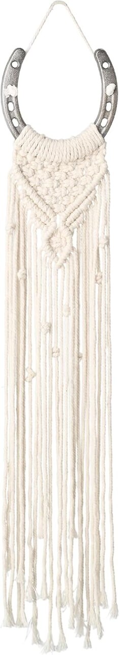Macrame Equestrian Wall Hanging, Handmade Equestrian Themed Wall Art Decoration, Horseshoe Macrame Wall hanging, Boho Decor Horse Lover Decor (White B)